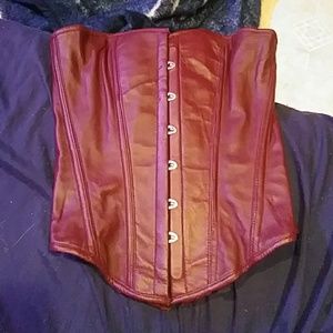 Burgundy leather corset